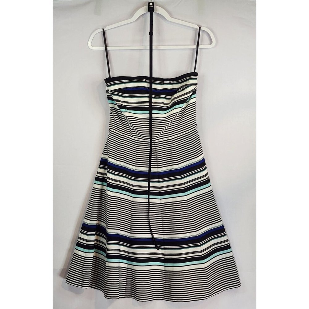 White‎ House Black Market Dress Womens 4 Blue White Striped Sun Dress with Belt